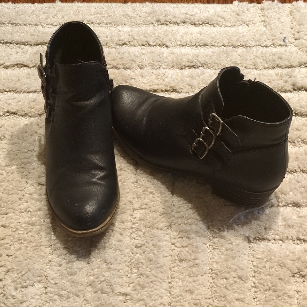 Sugar Black Ankle Boots with Buckle Detail